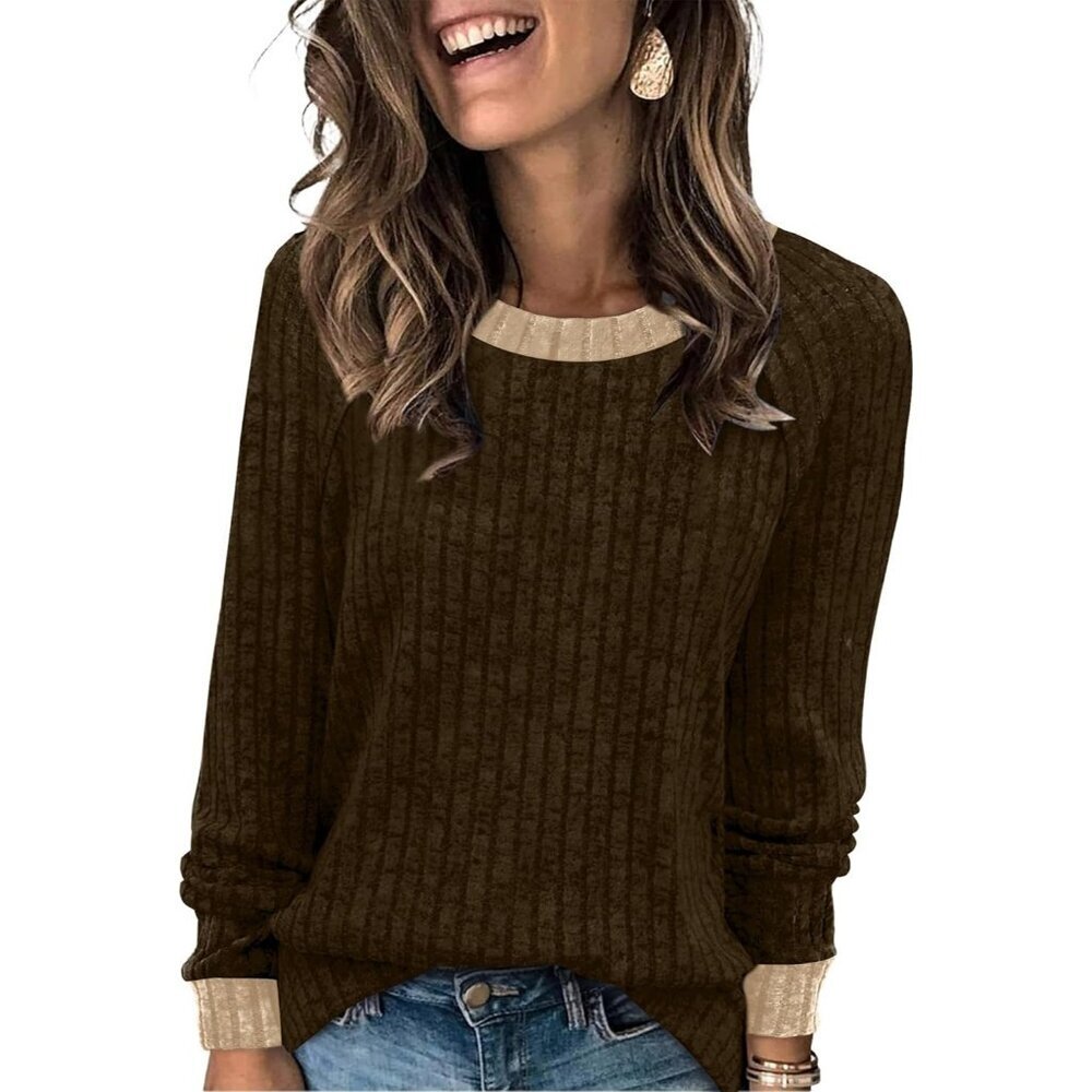 Women Brown Imported Pull On Long Sleeve Lightweight Casual Winter Sweaters